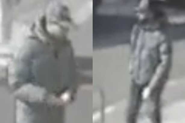 CCTV image of two men sought by police regarding theft in Chorlton